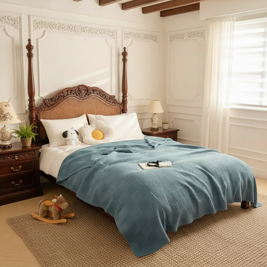 Pure Cotton Waffle Throw Blanket — Breathable & Soft | 6 Colours | 3 Sizes