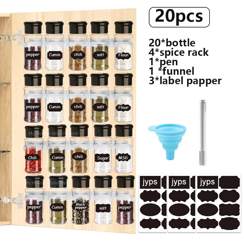Clear spice jar set with labels