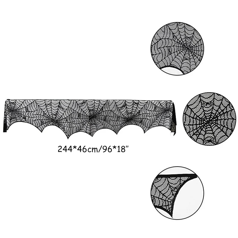 Lace Spider Web & Skeleton Fireplace Mantel Scarf