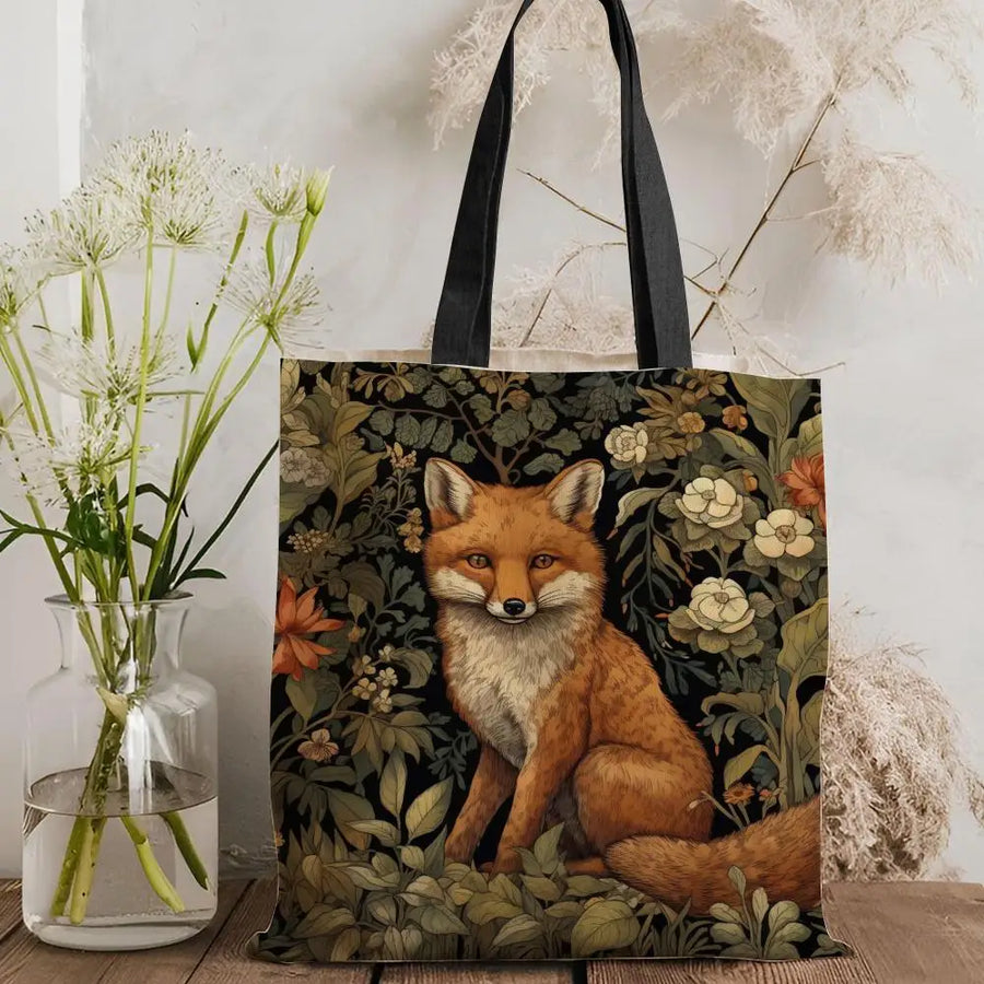 William Morris Art Fox Canvas Tote Bag — Eco Linen | Large Capacity