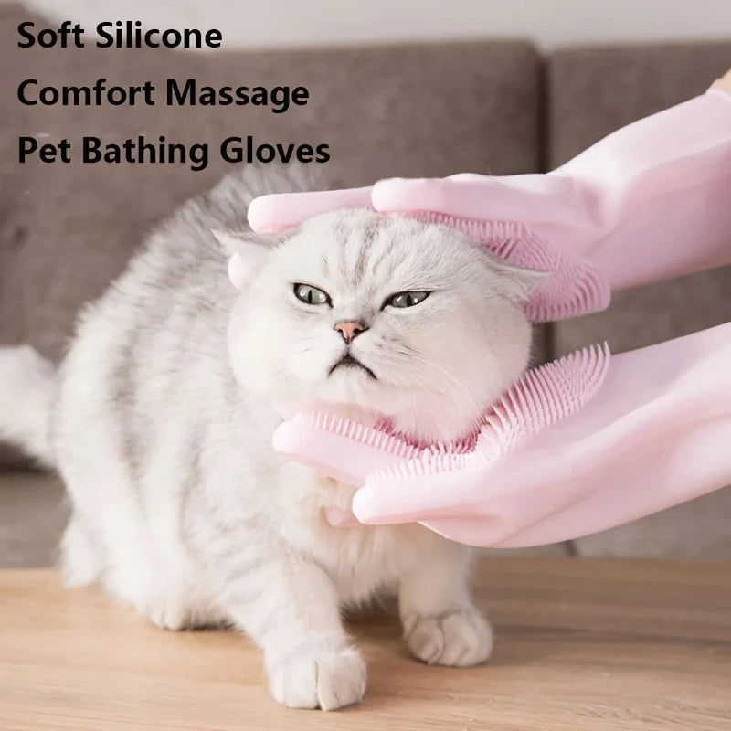 Silicone Pet Grooming & Bathing Gloves — Dogs, Cats & More