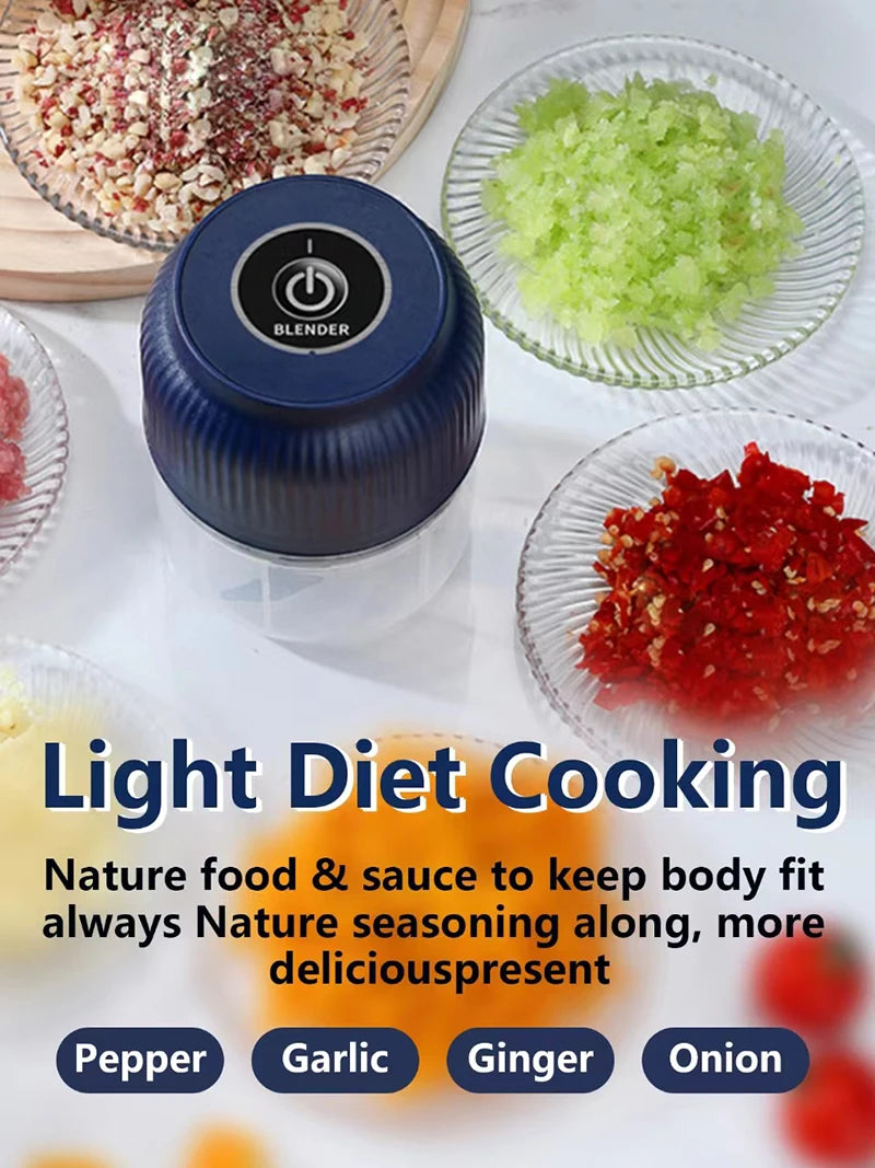 Mini Electric Food Chopper — 250ml, USB Rechargeable, 3-Blade, Wireless