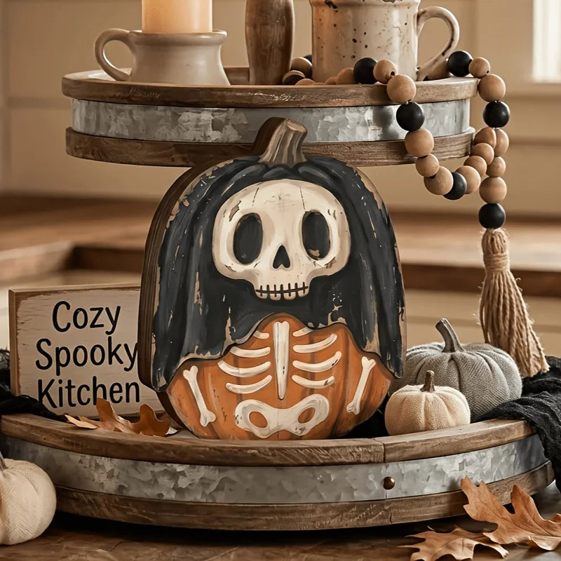 Retro Wooden Block Halloween Decor Set