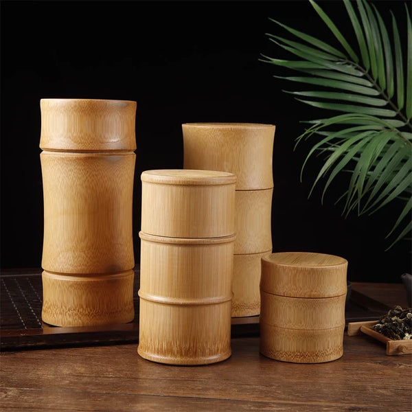 Natural bamboo food storage canister