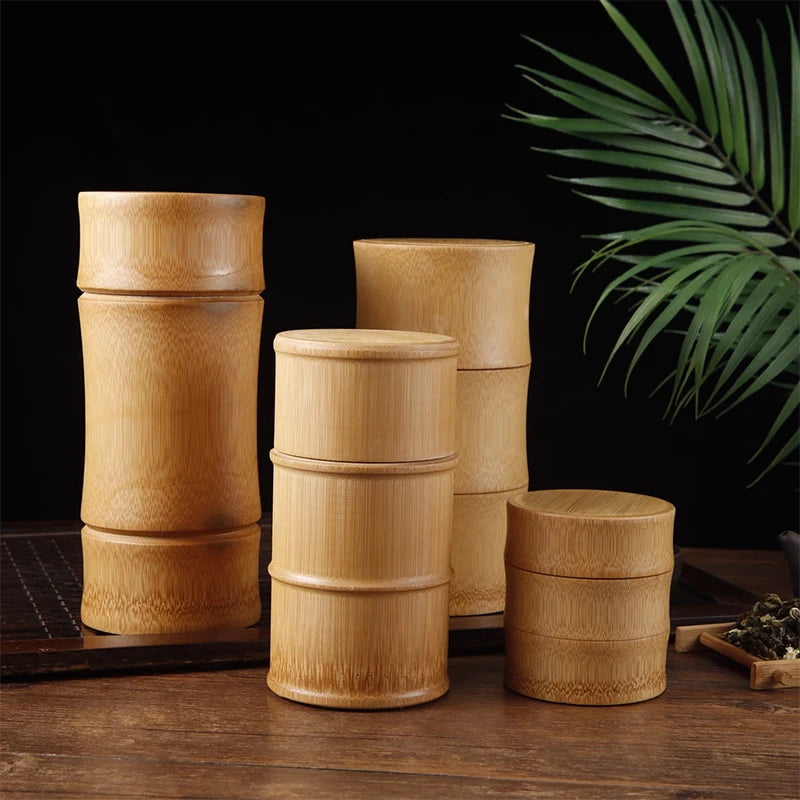 Natural bamboo food storage canister