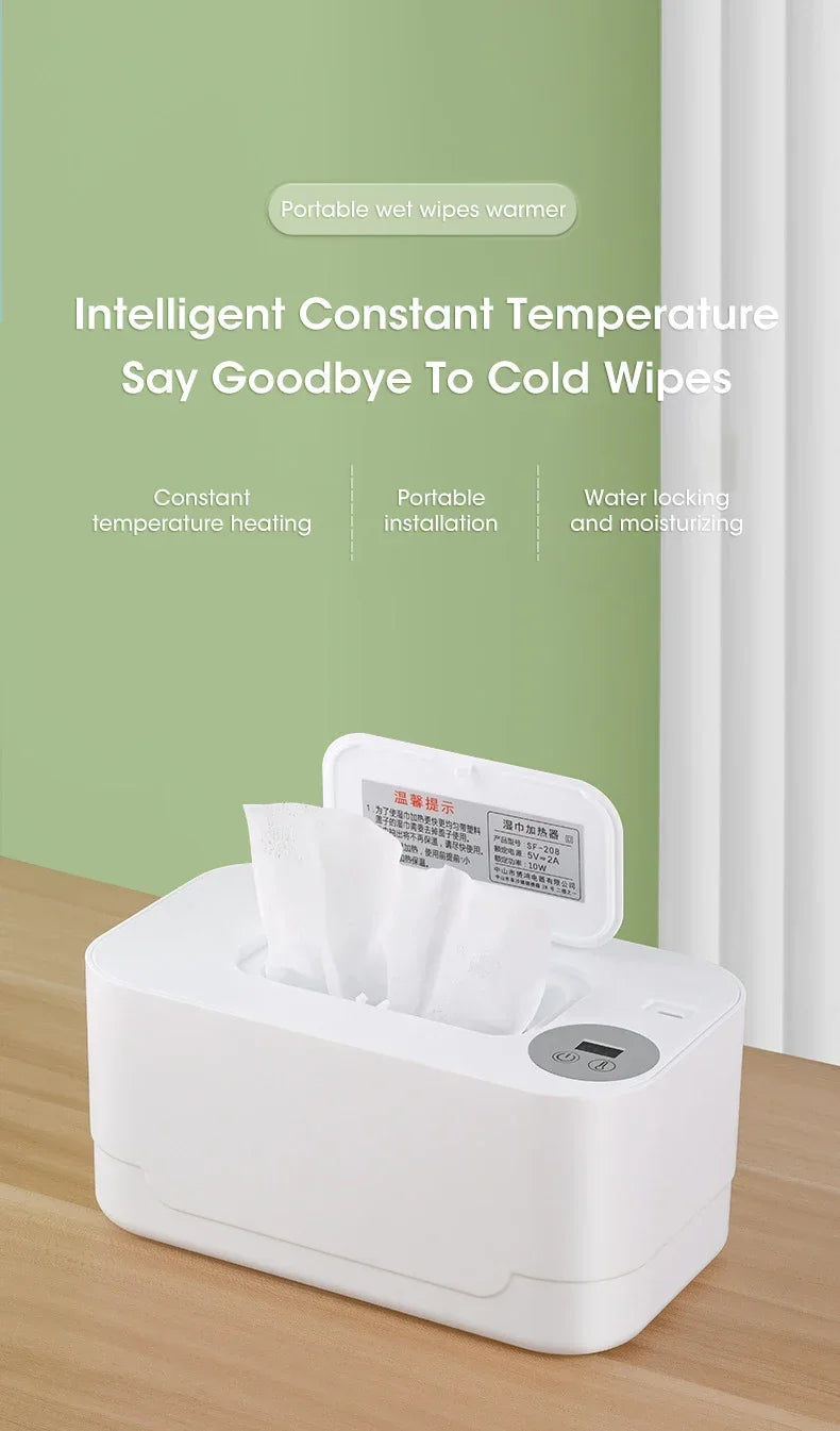 USB Baby Wipe Warmer with LED Display — Thermostat, Holds 80 Wipes