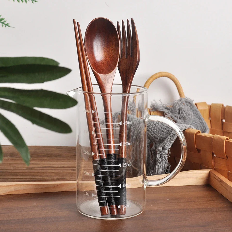 3-Piece Natural Wood Tableware Set — Spoon, Chopsticks & Fork | Travel & Home