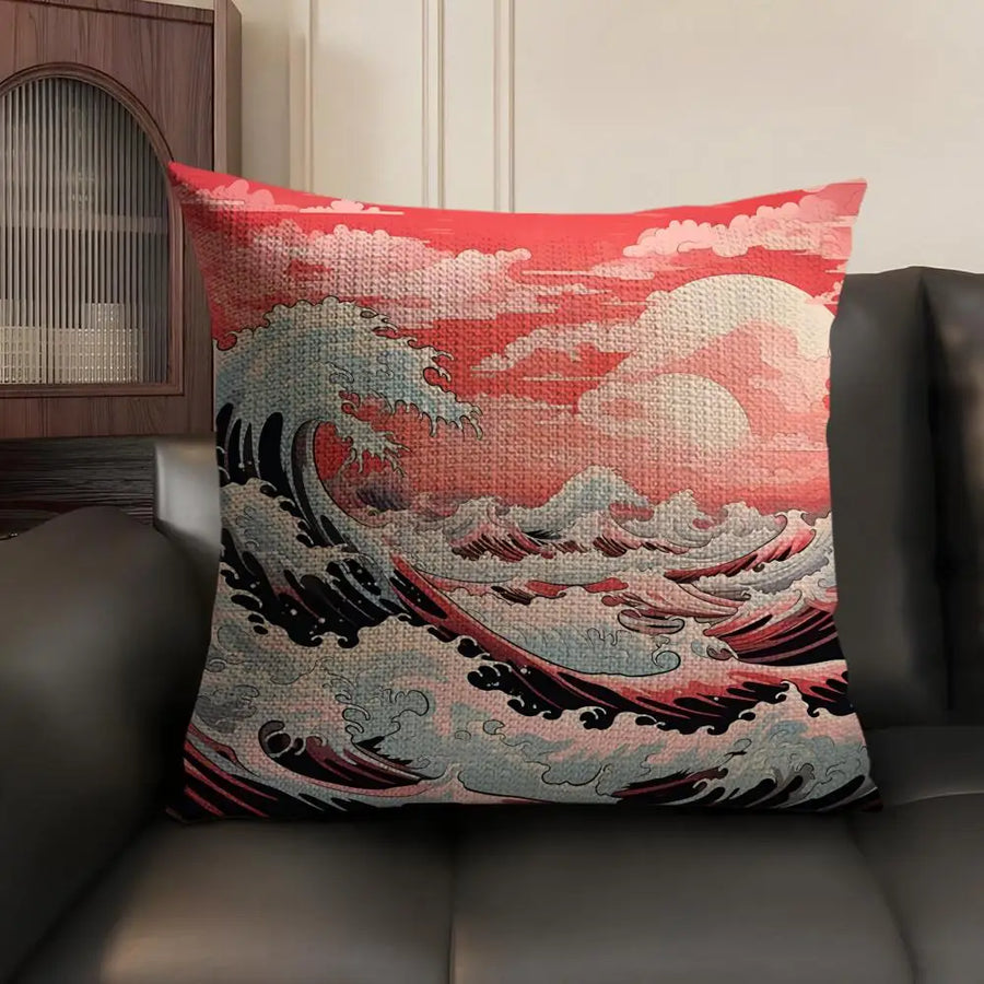 Japanese Art Cushion Cover — Natural Linen | Double-Sided Print