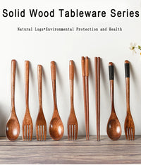 3-Piece Natural Wood Tableware Set — Spoon, Chopsticks & Fork | Travel & Home
