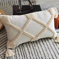 Boho Hand-Tufted Geometric Cushion Cover with Tassels — Cotton Linen | 8 Styles | 2 Sizes