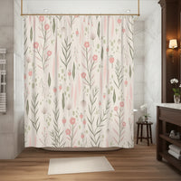 Elegant Floral Shower Curtain — Pink & Green 3D Print | Waterproof Polyester | 15 Sizes