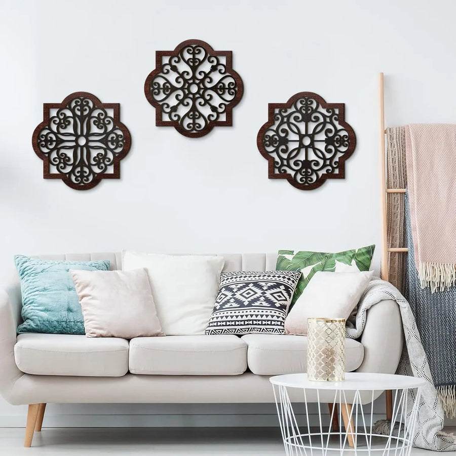 3-piece rustic wood geometric wall art set