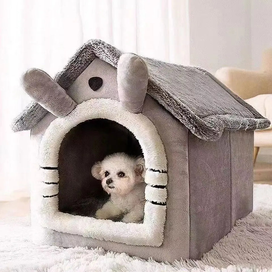 House-Style Pet Bed | Coral Fleece | Dogs & Cats | S/M/L