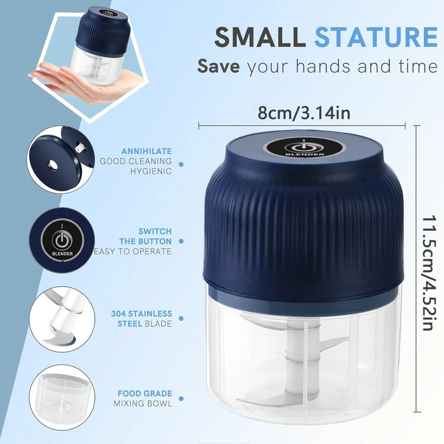 Mini Electric Food Chopper — 250ml, USB Rechargeable, 3-Blade, Wireless