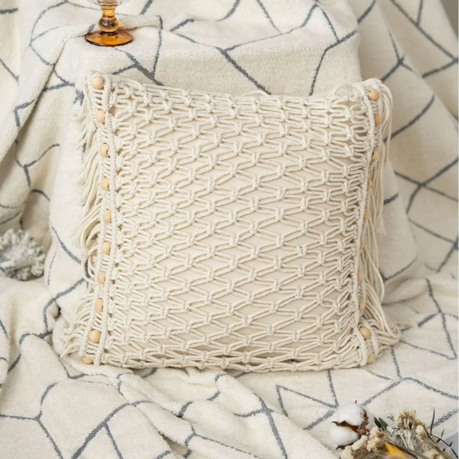 Knitted Geometric Cushion Cover — Boho, 45×45cm