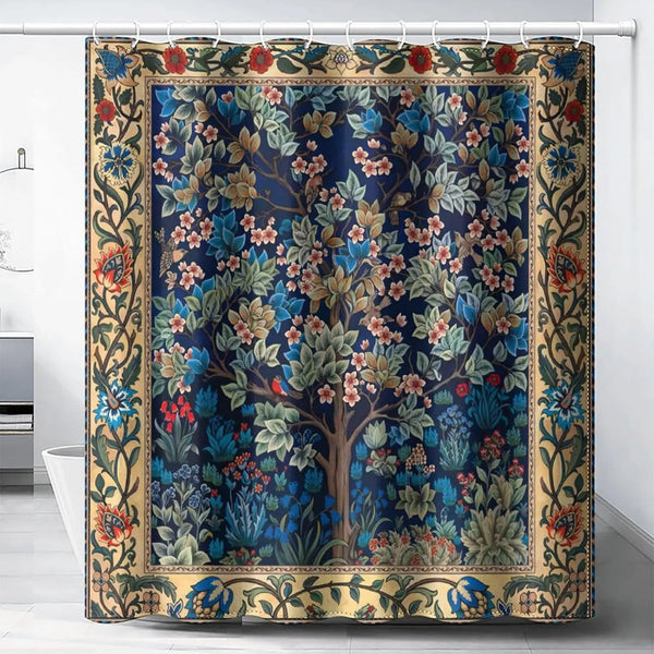 William Morris Tree of Life Shower Curtain — Vintage Botanical Art Print | Waterproof | 9 Sizes | 20 Colours