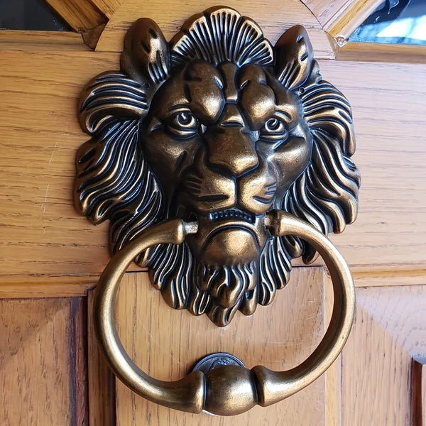 Antique Bronze Lion Head Door Knocker — 6.3"