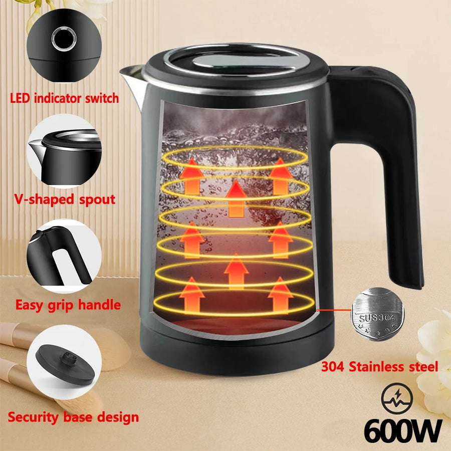 Compact Travel Electric Kettle 0.8L | Stainless Steel | White & Black