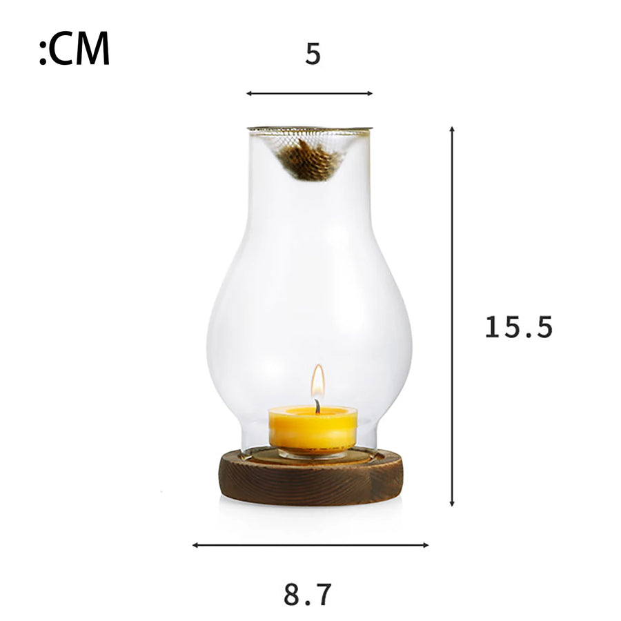 Glass Tea Light Holder with Wooden Base — Aromatherapy Incense Burner