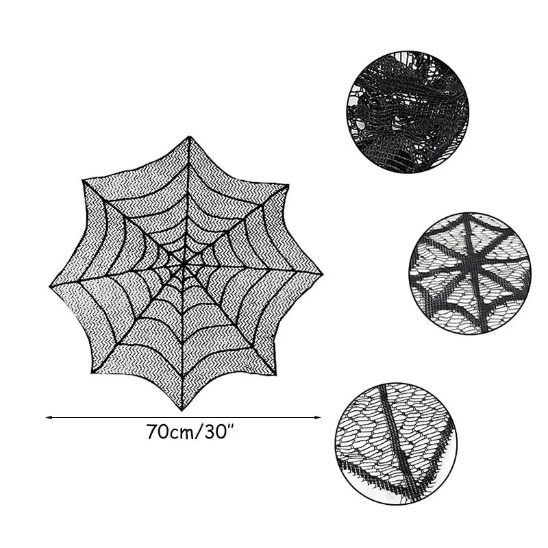 Lace Spider Web & Skeleton Fireplace Mantel Scarf