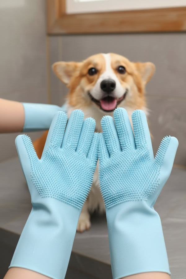 Silicone Pet Grooming & Bathing Gloves — Dogs, Cats & More