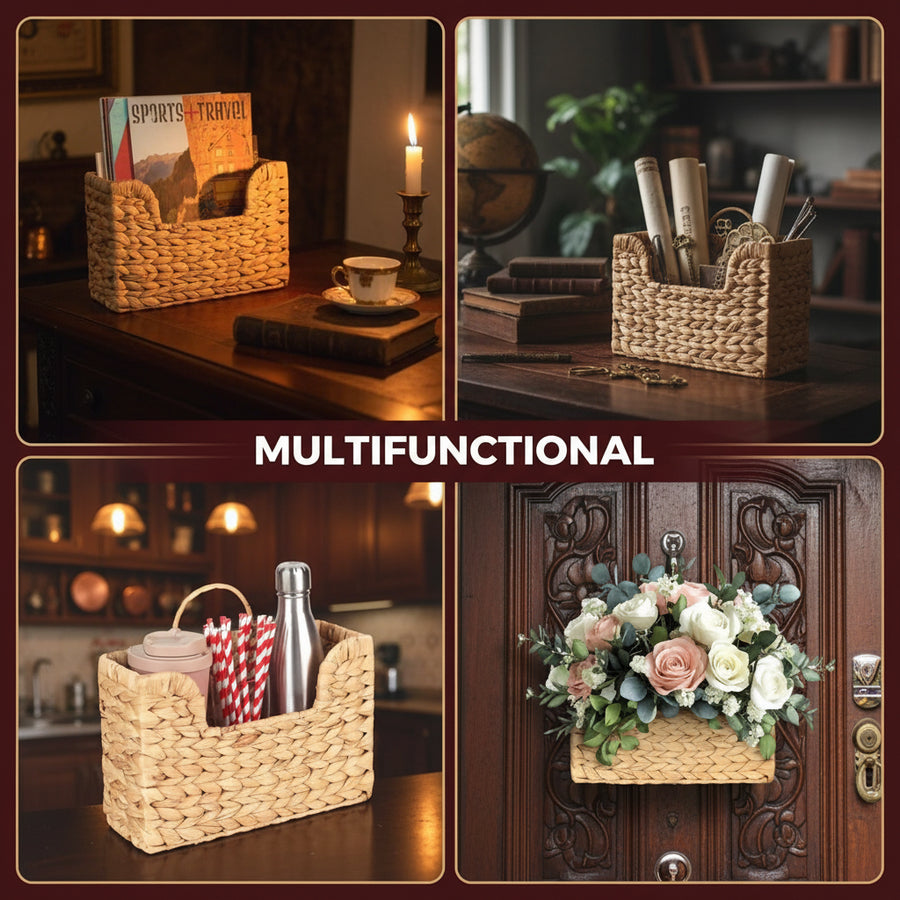 Woven Wall Hanging Magazine Rack & Storage Basket | Boho Rattan Home Decor