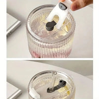 600ml Stripe Glass Cup with Lid & Straw
