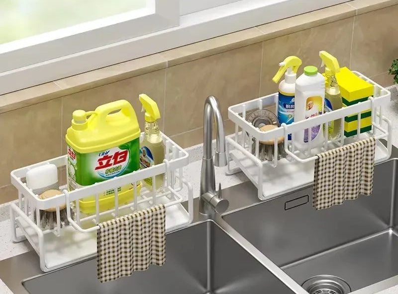 Tap-mounted kitchen shelf organiser