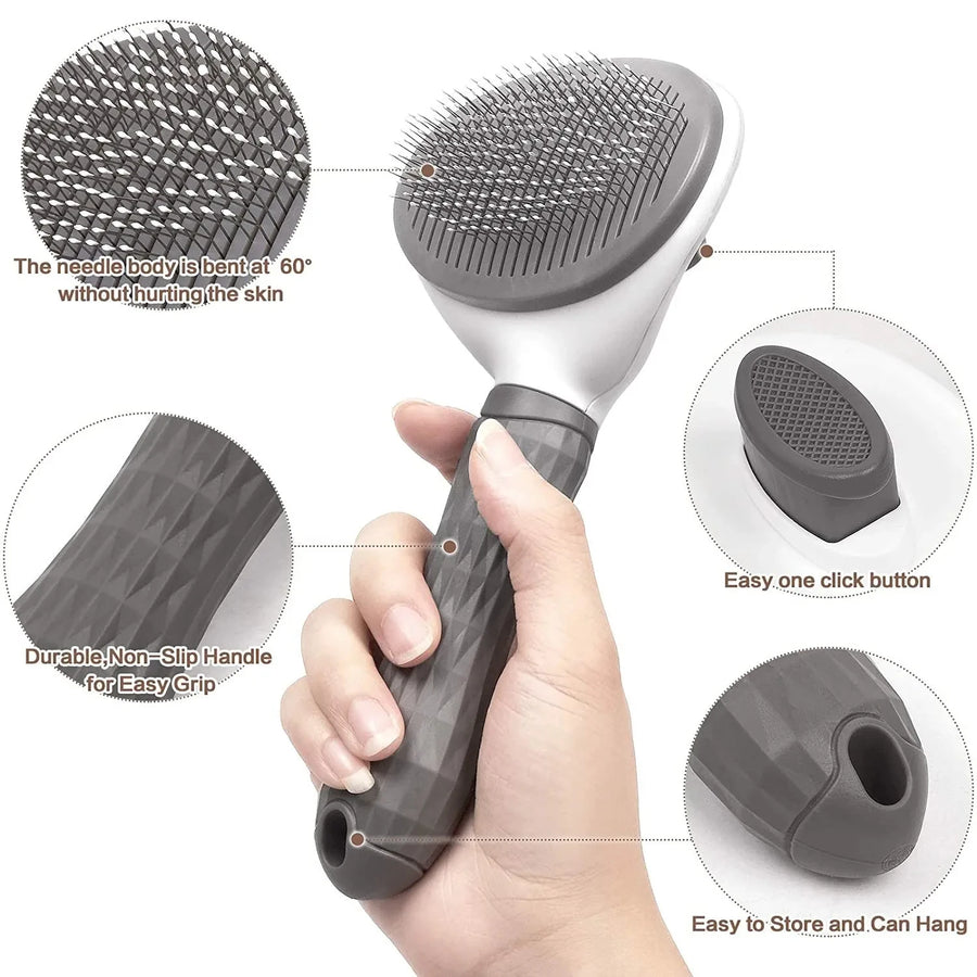 Self-Cleaning Pet Slicker Brush — Dogs & Cats, All Coat Types