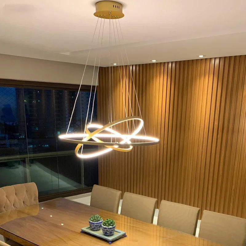 Modern LED Ring Chandelier — Dimmable Pendant Light, 1–4 Rings