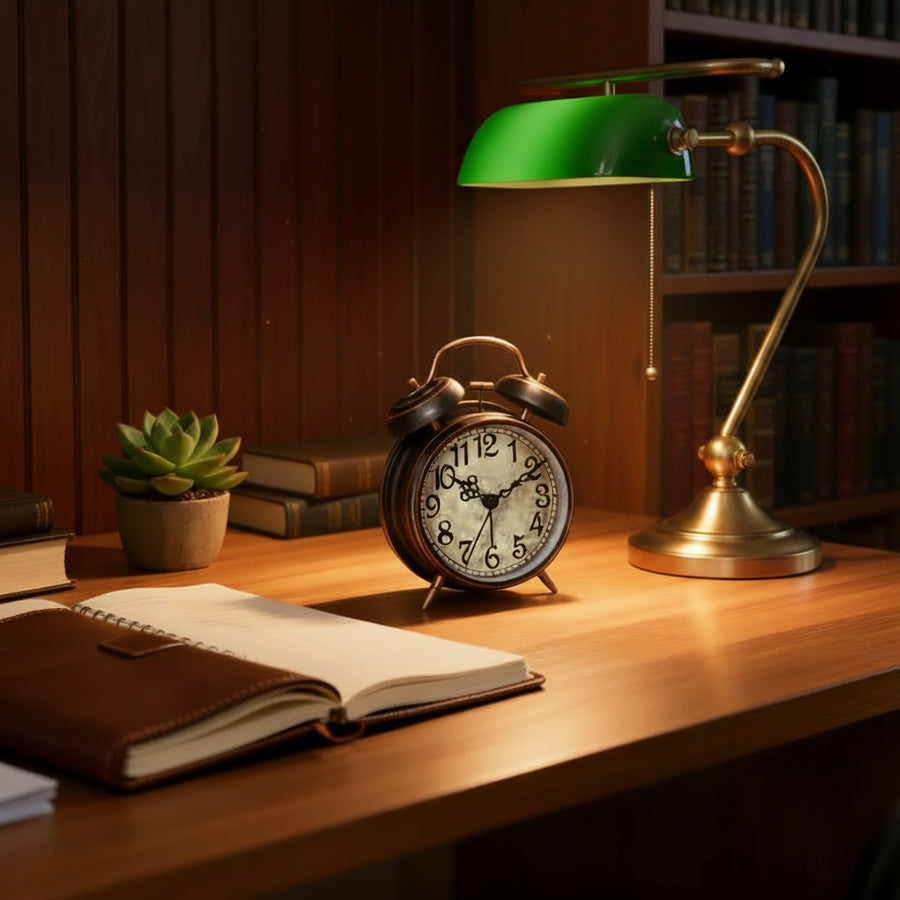 Antique Copper Twin-Bell Alarm Clock — Super Loud | Silent Movement | Night Light
