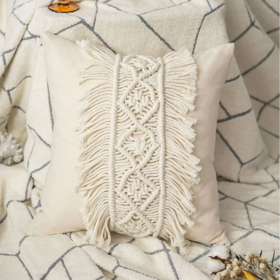 Knitted Geometric Cushion Cover — Boho, 45×45cm