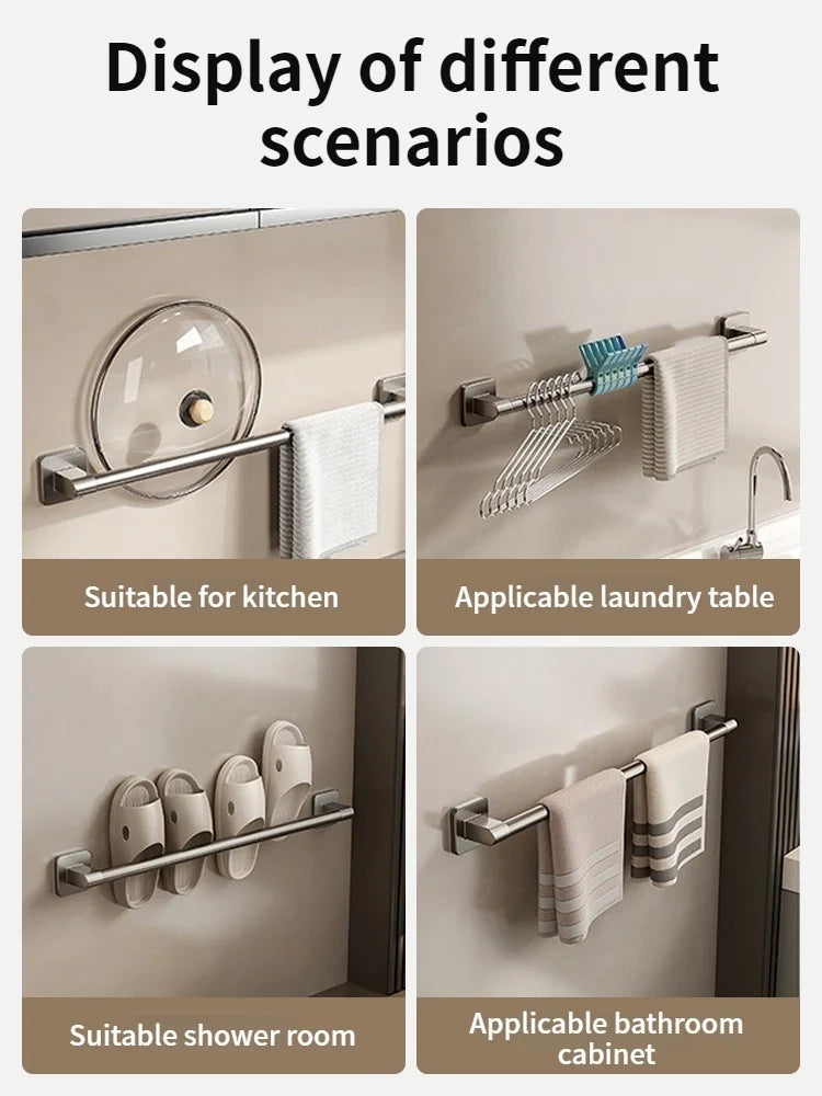 No-Drill Adhesive Towel Bar — Grey, 30–80cm