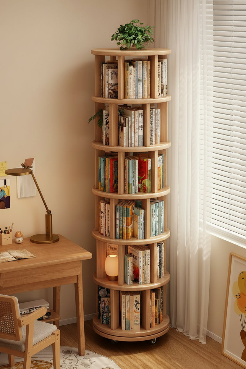 Solid Wood Rotating Bookshelf