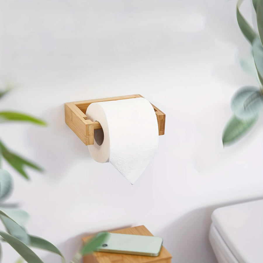 Bamboo wall-mounted toilet paper holder