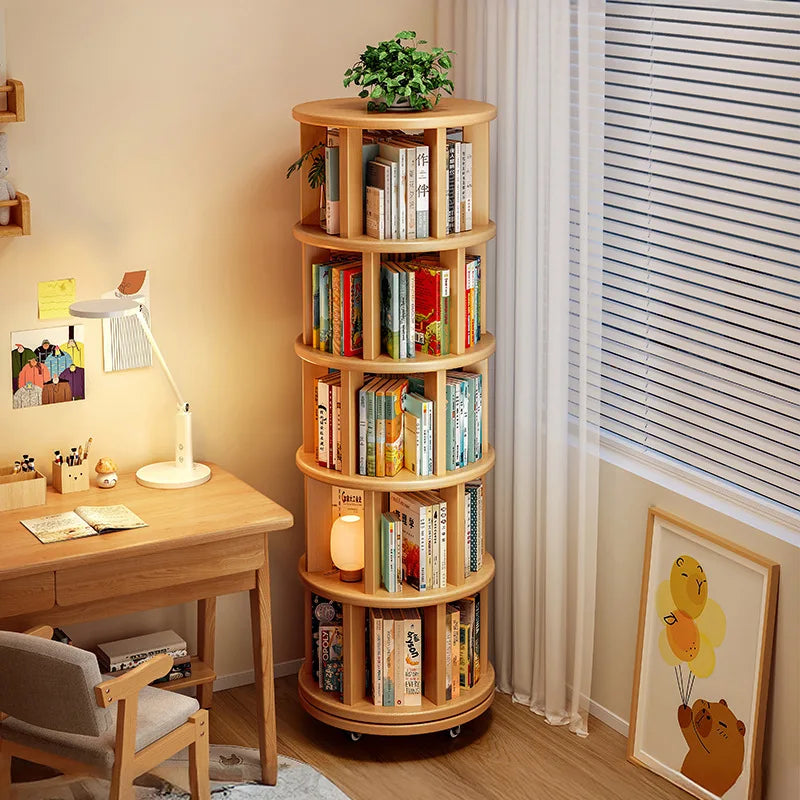 Solid Wood Rotating Bookshelf