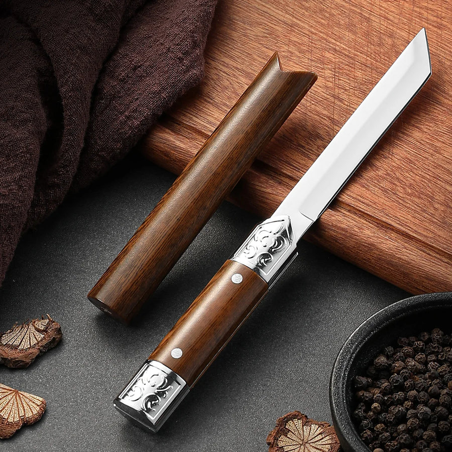 Compact Fixed Blade Fruit & Kitchen Knife | Sharp Stainless Steel | Brown