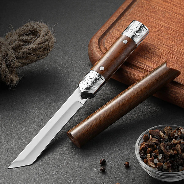 Compact Fixed Blade Fruit & Kitchen Knife | Sharp Stainless Steel | Brown