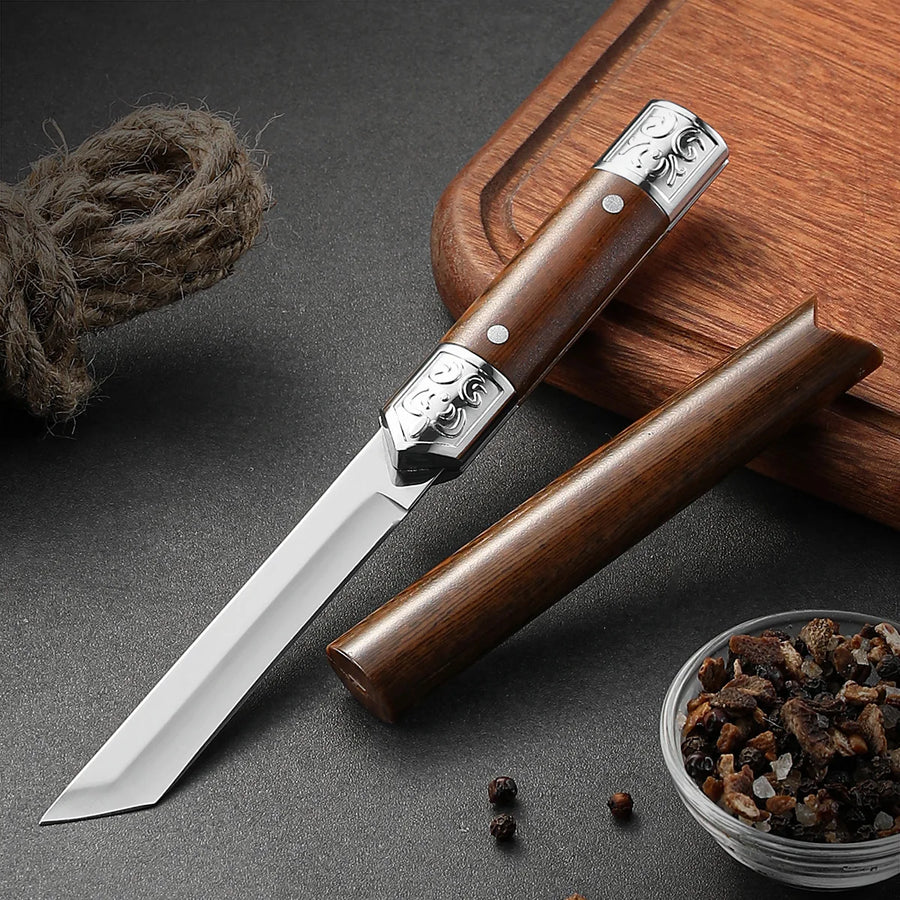 Compact Fixed Blade Fruit & Kitchen Knife | Sharp Stainless Steel | Brown