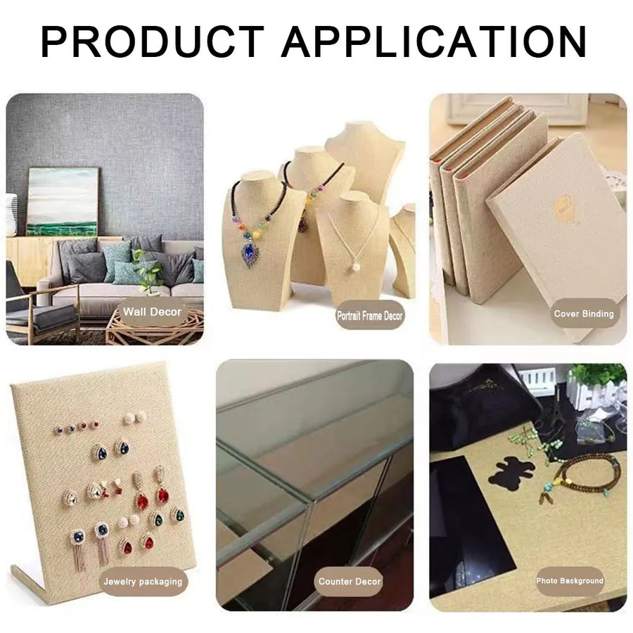 Self-Adhesive Linen Fabric — 10 Colours, 3 Sizes, DIY & Craft