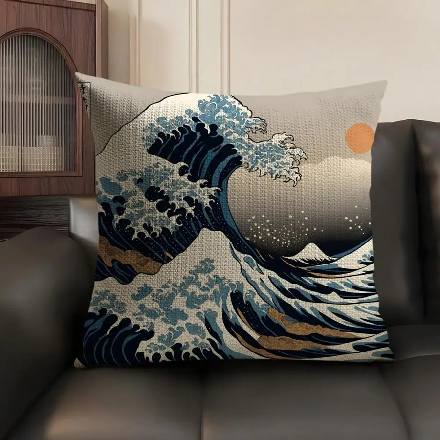 Japanese Art Cushion Cover — Natural Linen | Double-Sided Print