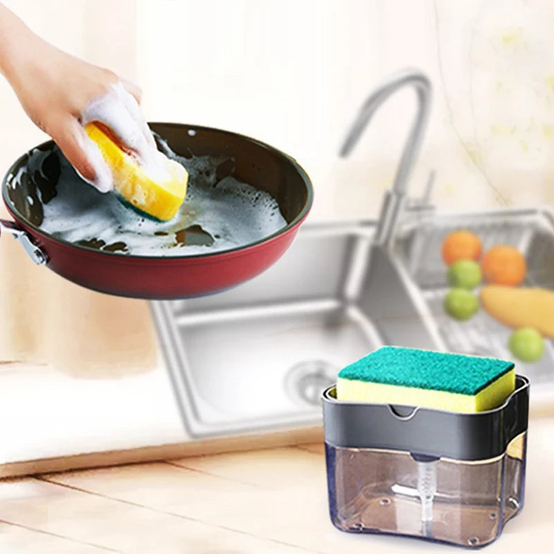Press-Top Kitchen Soap Dispenser for Sponges — No-Drip, Countertop