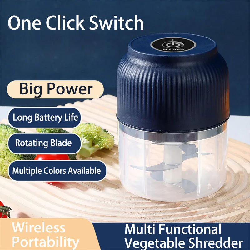 Mini Electric Food Chopper — 250ml, USB Rechargeable, 3-Blade, Wireless