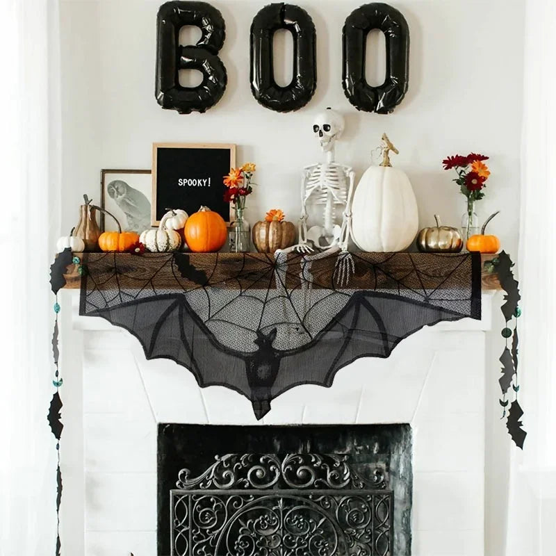 Halloween Bats & Spider Web Lace Decor Set