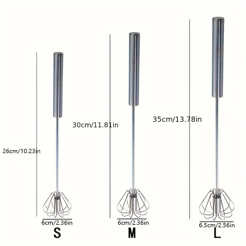Semi-Automatic Stainless Steel Egg Beater — Hand Push Mixer, S / M / L