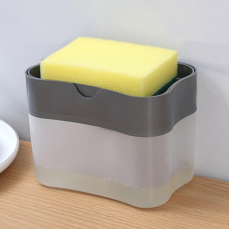 Press-Top Kitchen Soap Dispenser for Sponges — No-Drip, Countertop