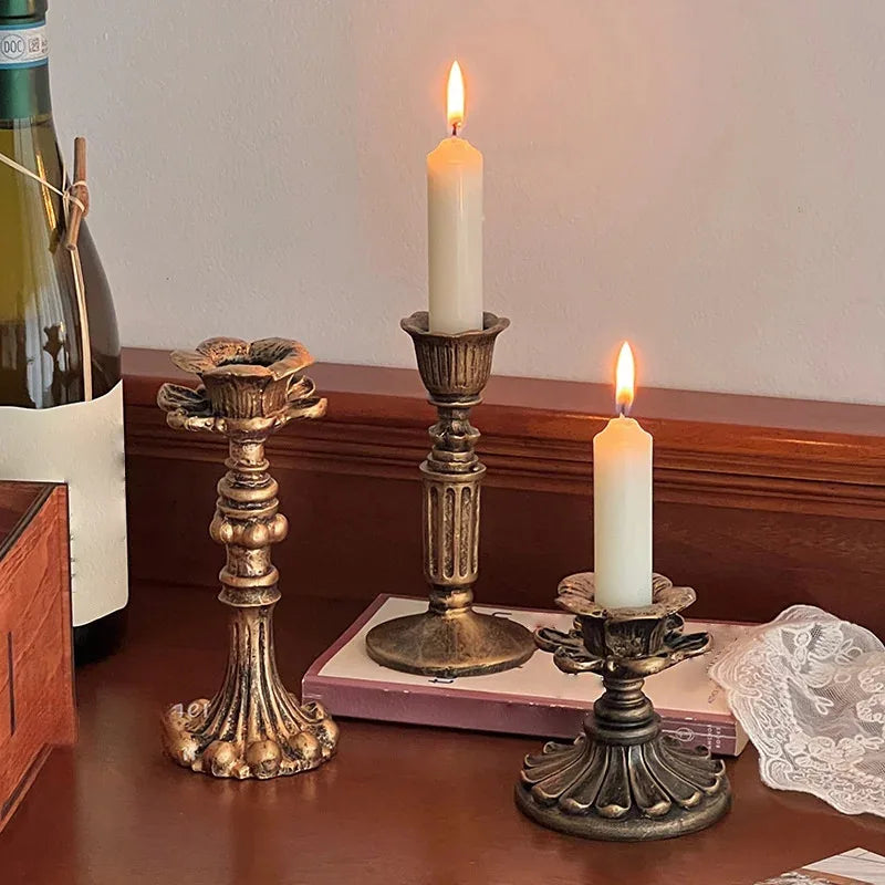 Vintage Tapered Candle Holder | Antique Bronze Resin | Wedding & Home Decor