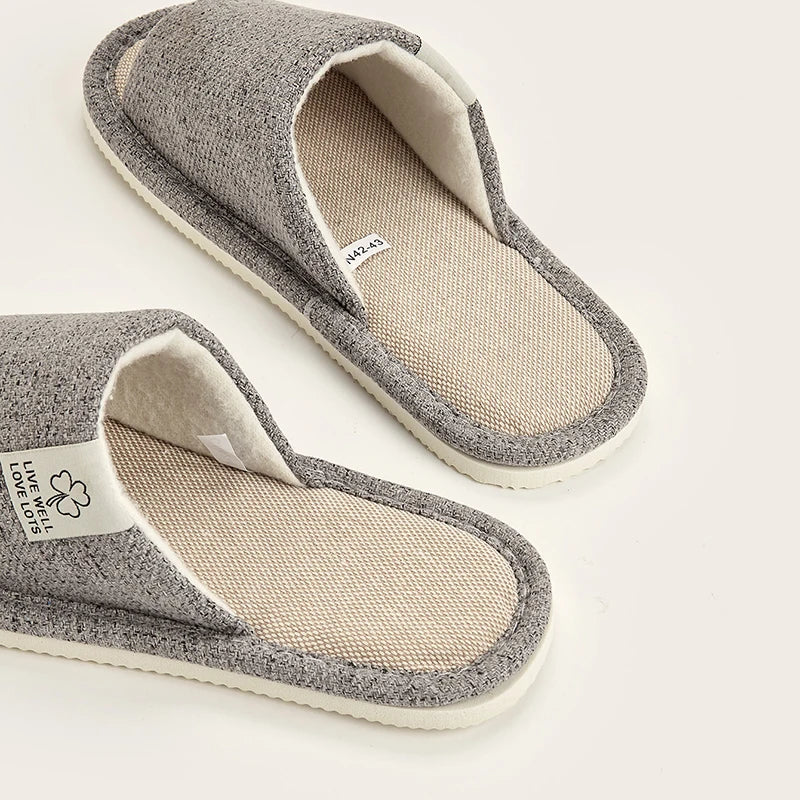 Linen & Hemp Indoor Slippers | Open-Toe | Breathable | Unisex | Sizes 36–47