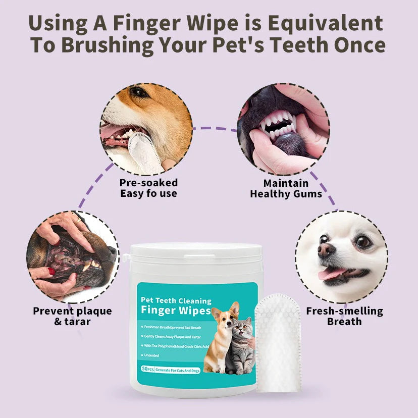 Disposable Pet Finger Toothbrush Wipes — For Dogs & Cats