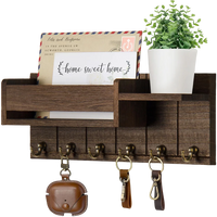 Rustic Wooden Wall Shelf with Key Hooks & Mail Sorter — Entryway & Living Room Organiser